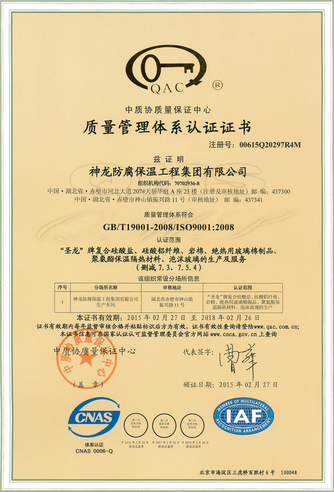 Quality Management System Certificate 